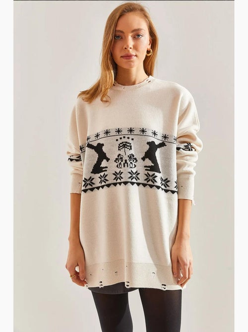 Camisola de malha com estampado de coelho e rasgada lucci - Kiabi Camisola de malha com estampado de coelho e rasgada lucci - Kiabi