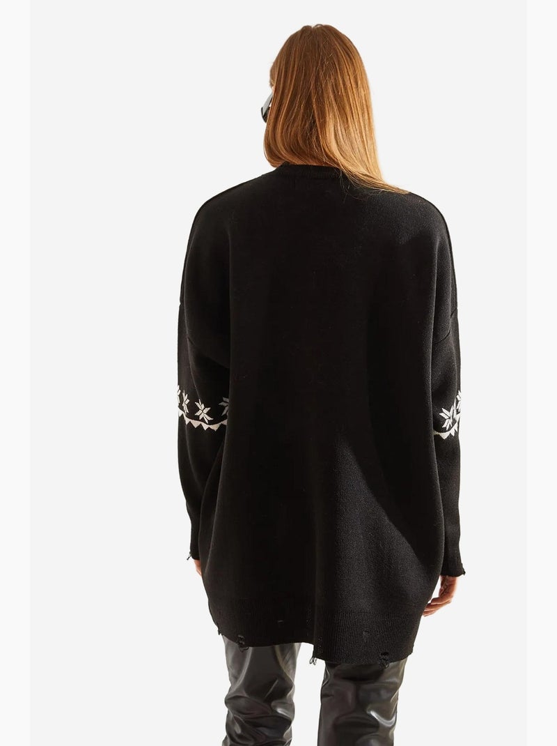 Camisola de malha com estampado de coelho e rasgada lucci Preto - Kiabi