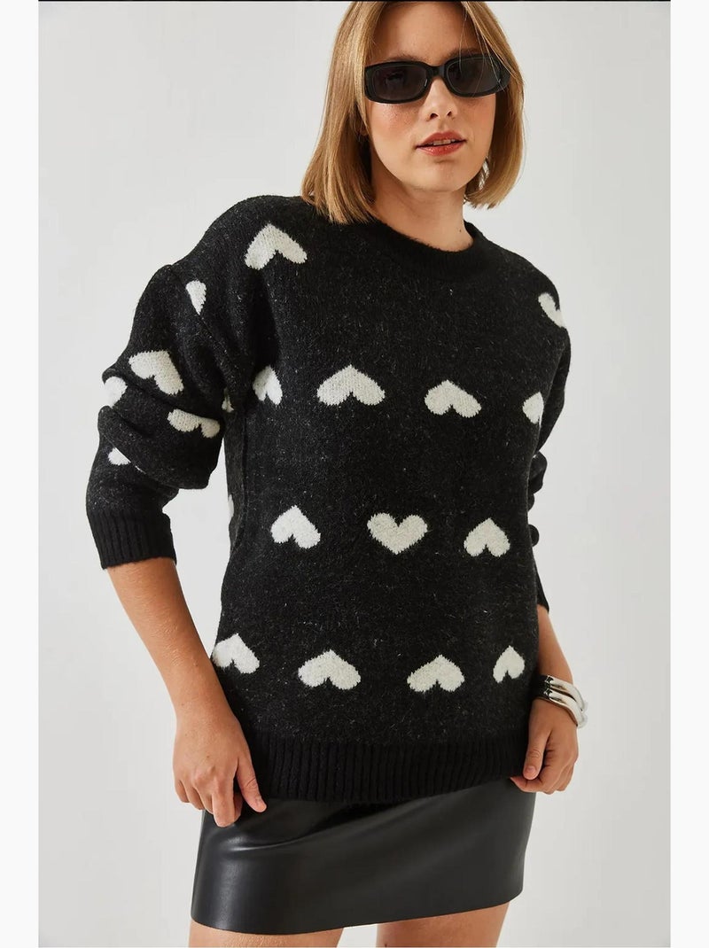 Camisola de malha com estampado de corações lucci Preto - Kiabi