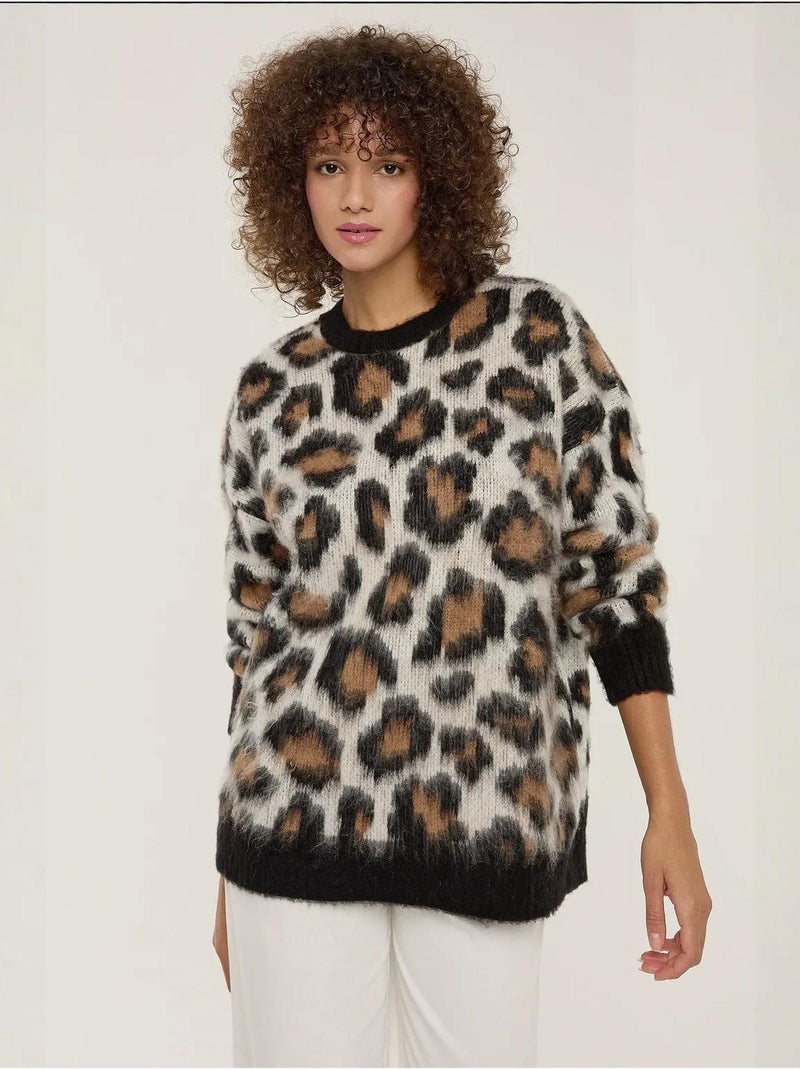 Camisola de malha com estampado de leopardo Multicolorido - Kiabi