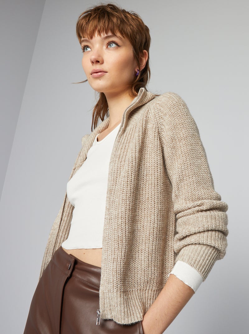 Camisola de malha com fecho BEGE - Kiabi