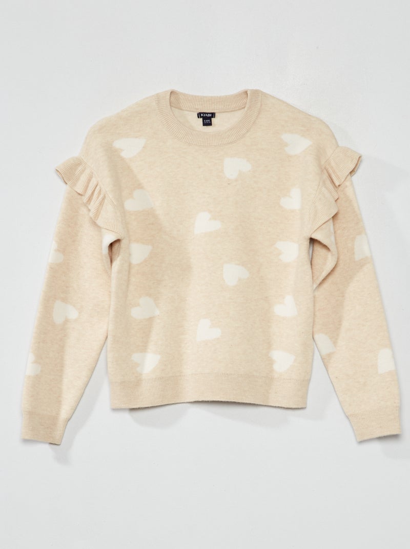 Camisola de malha com folhos BEGE - Kiabi