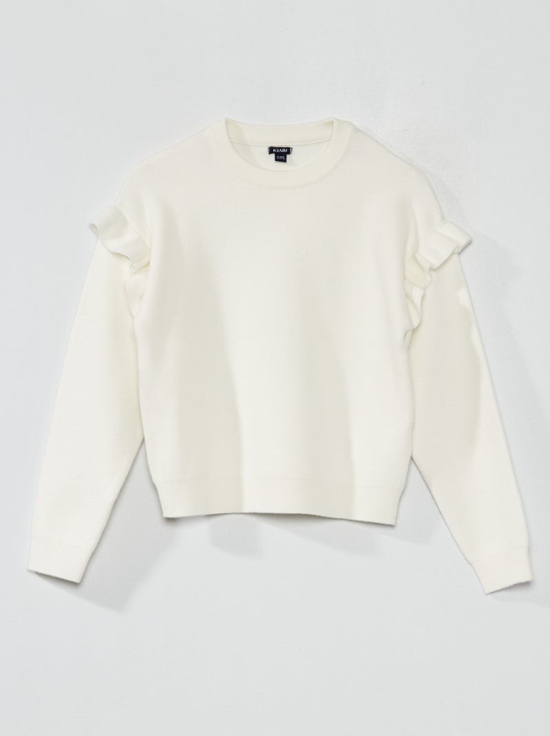 Camisola de malha com folhos Branco - Kiabi