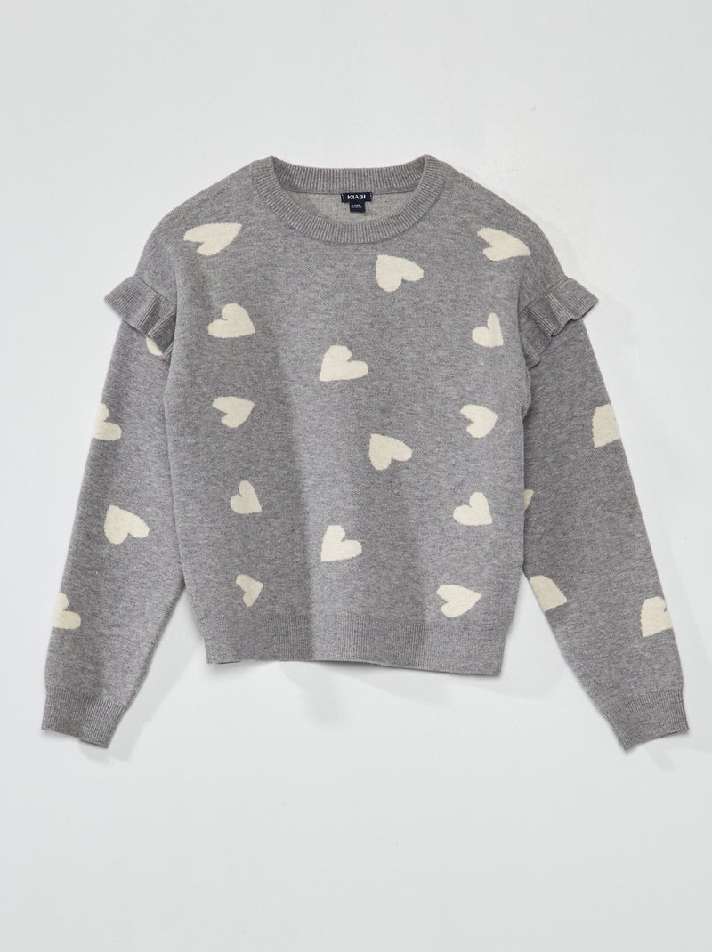 Camisola de malha com folhos CINZA - Kiabi