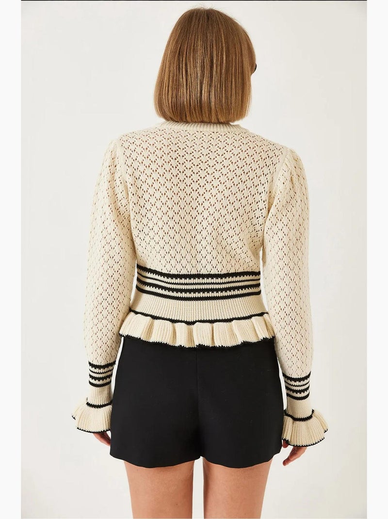 Camisola de malha com folhos lucci Creme - Kiabi