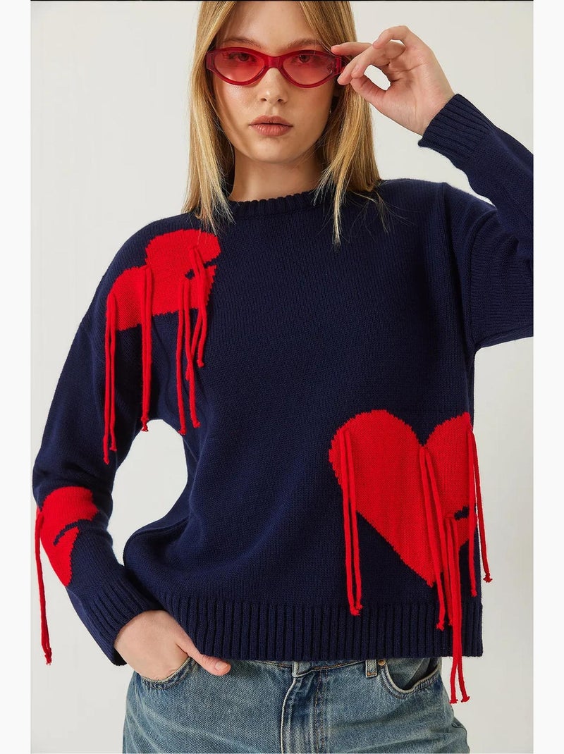 Camisola de malha com franjas de coração lucci Azul-marinho - Kiabi