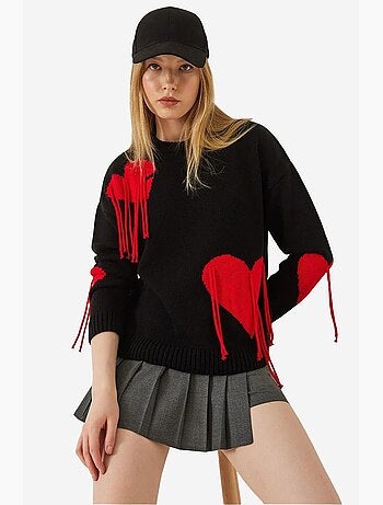 Camisola de malha com franjas de coração lucci