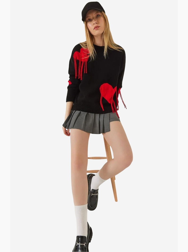 Camisola de malha com franjas de coração lucci Preto Vermelho - Kiabi