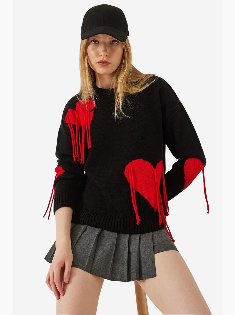 Camisola de malha com franjas de coração lucci Preto Vermelho - Kiabi
