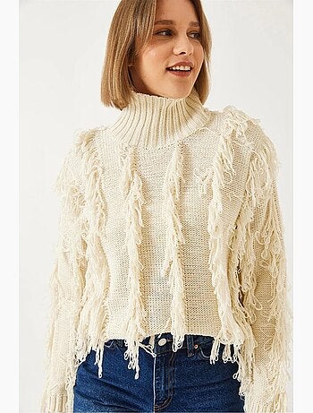 Camisola de malha com franjas e gola alta lucci