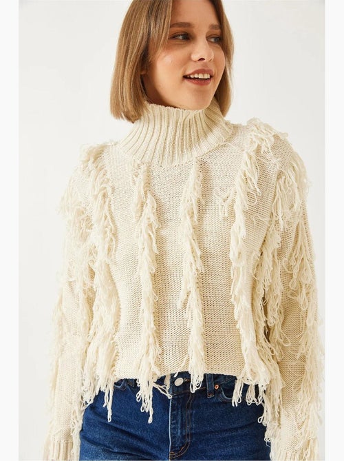 Camisola de malha com franjas e gola alta lucci - Kiabi Camisola de malha com franjas e gola alta lucci - Kiabi