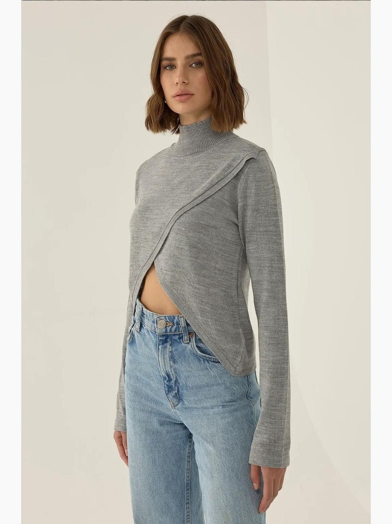 Camisola de malha com gola alta assimétrica hiccup Cinza - Kiabi