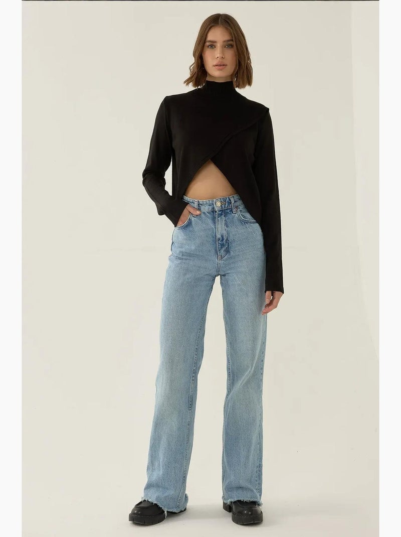Camisola de malha com gola alta assimétrica hiccup Preto - Kiabi