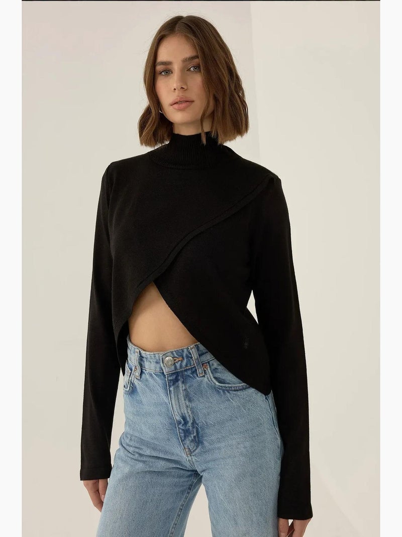 Camisola de malha com gola alta assimétrica hiccup Preto - Kiabi