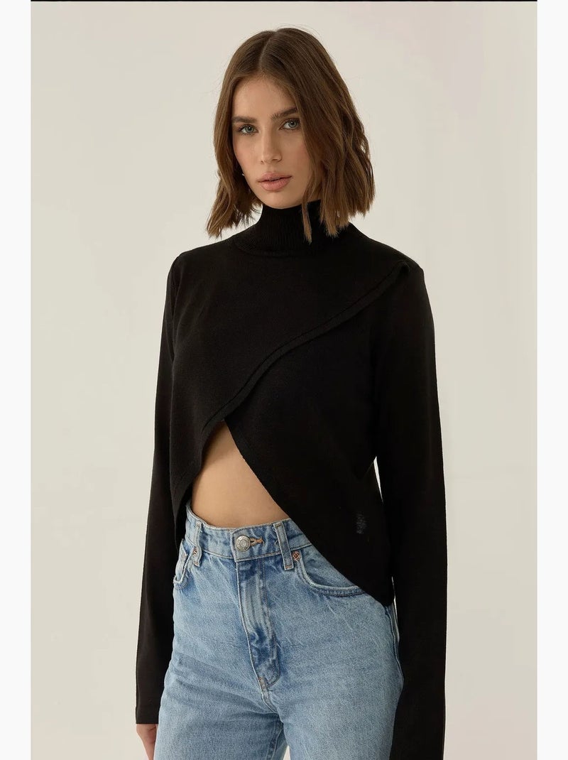 Camisola de malha com gola alta assimétrica hiccup Preto - Kiabi