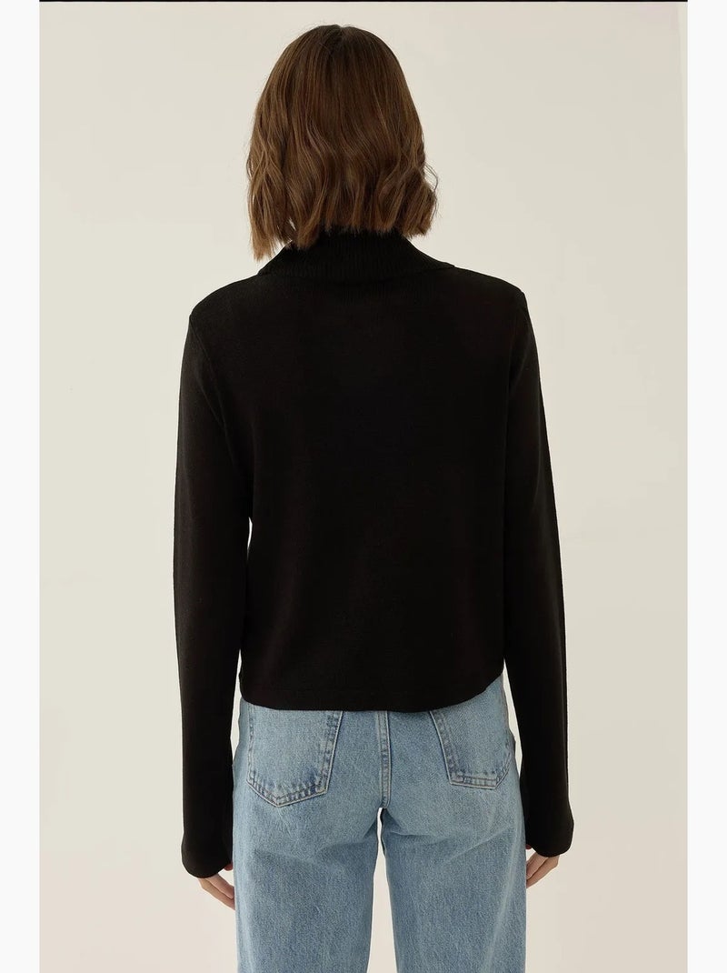 Camisola de malha com gola alta assimétrica hiccup Preto - Kiabi