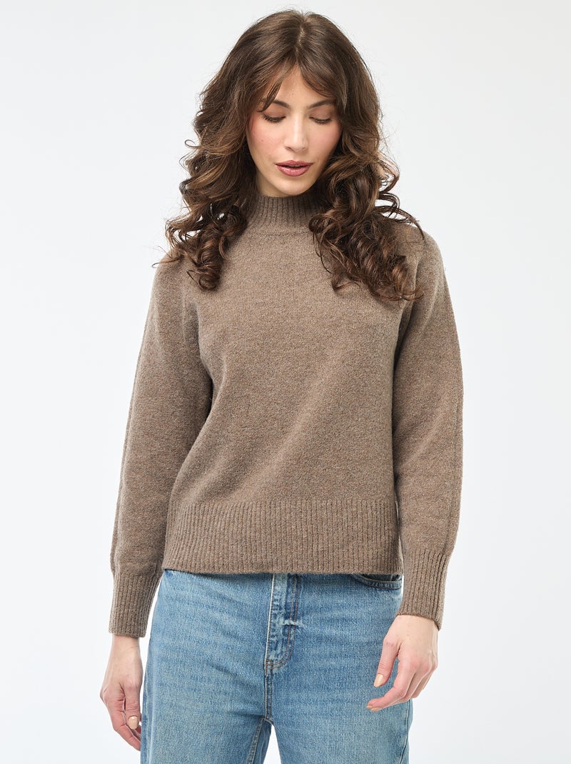 Camisola de malha com gola alta Castanho - Kiabi