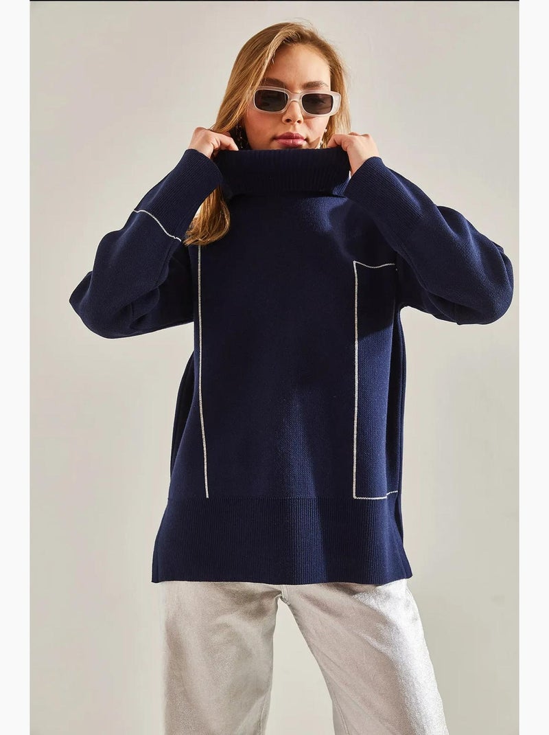 Camisola de malha com gola alta e padrão geométrico lucci Azul-marinho - Kiabi