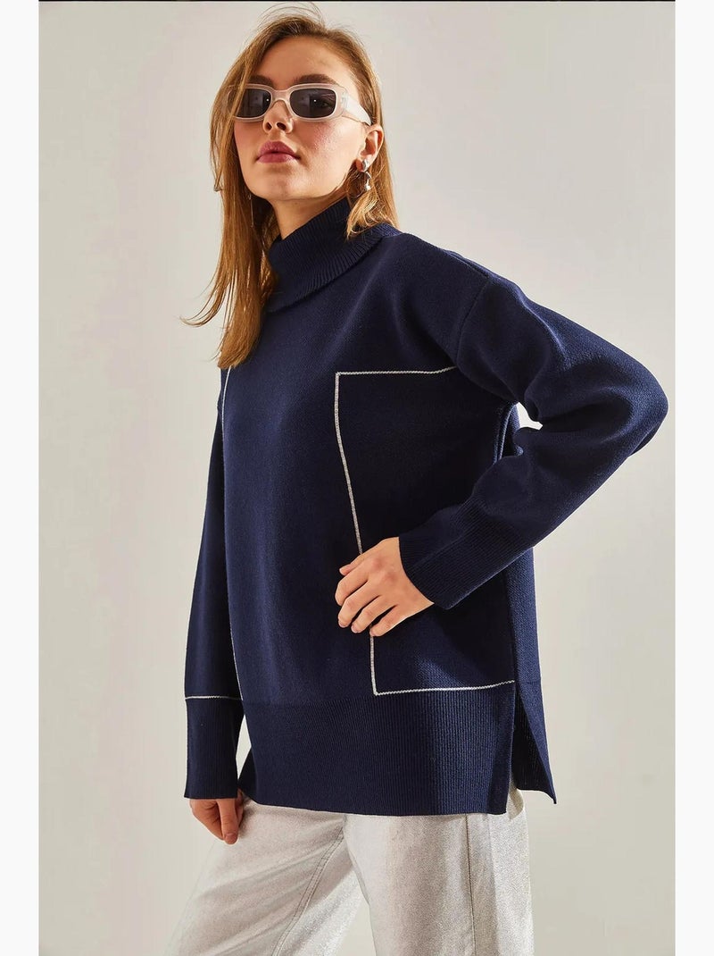 Camisola de malha com gola alta e padrão geométrico lucci Azul-marinho - Kiabi