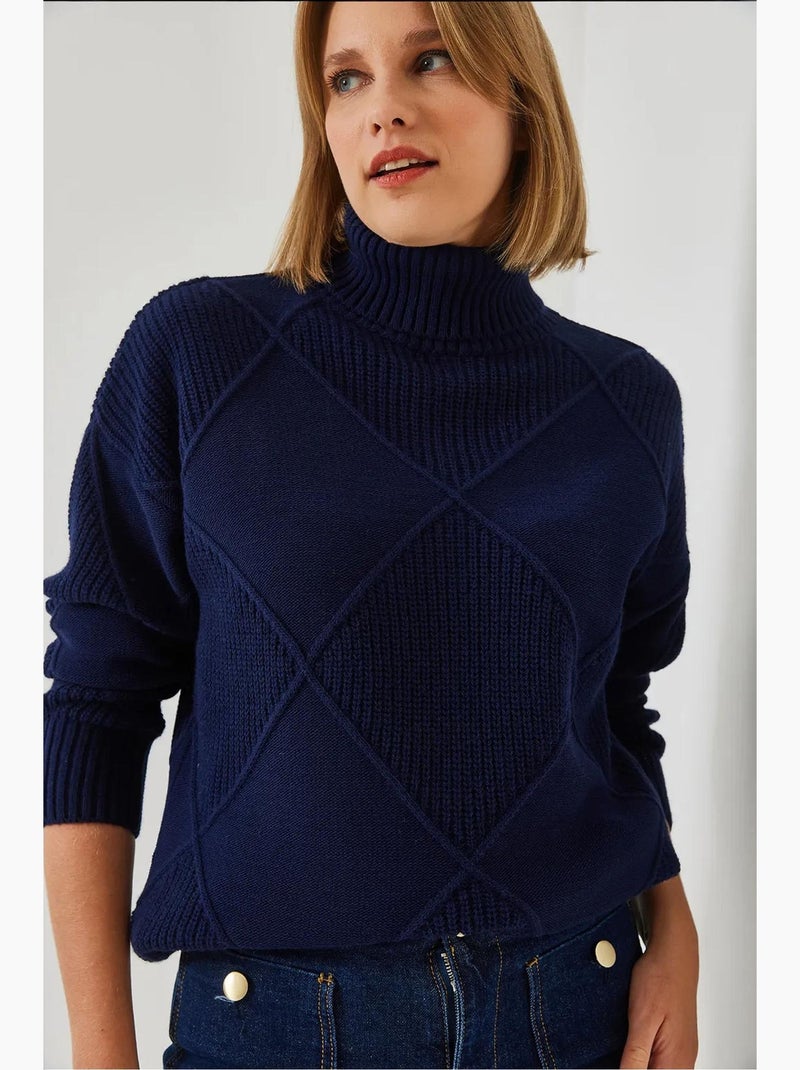 Camisola de malha com gola alta lucci Azul-marinho - Kiabi