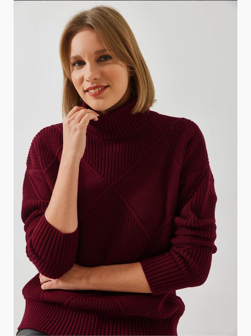 Camisola de malha com gola alta lucci Vermelho bordô - Kiabi