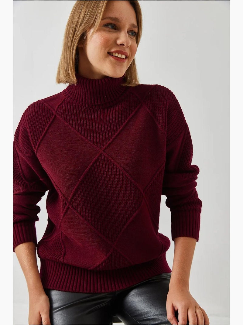 Camisola de malha com gola alta lucci Vermelho bordô - Kiabi