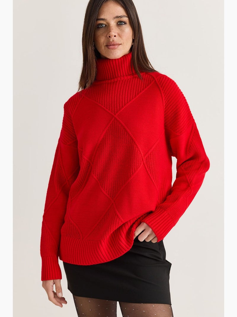 Camisola de malha com gola alta lucci Vermelho - Kiabi