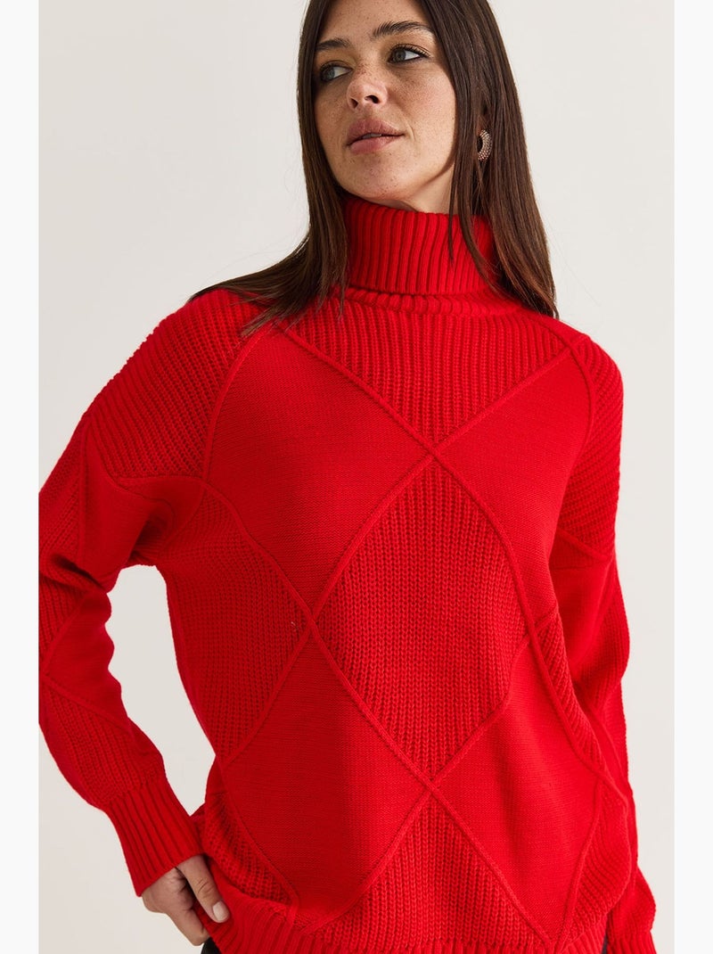 Camisola de malha com gola alta lucci Vermelho - Kiabi
