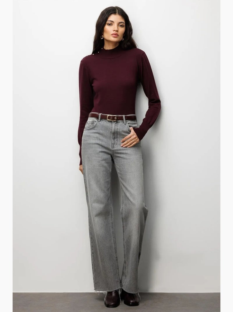 Camisola de malha com gola alta mixray Vermelho bordô - Kiabi