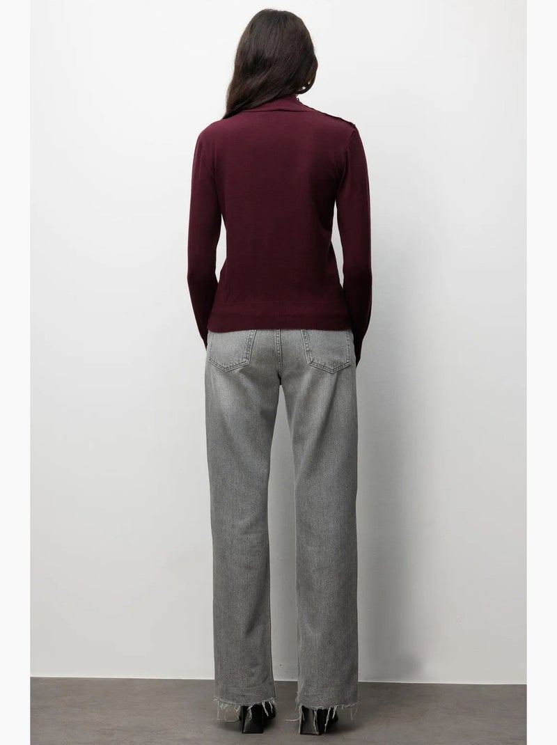 Camisola de malha com gola alta mixray Vermelho bordô - Kiabi