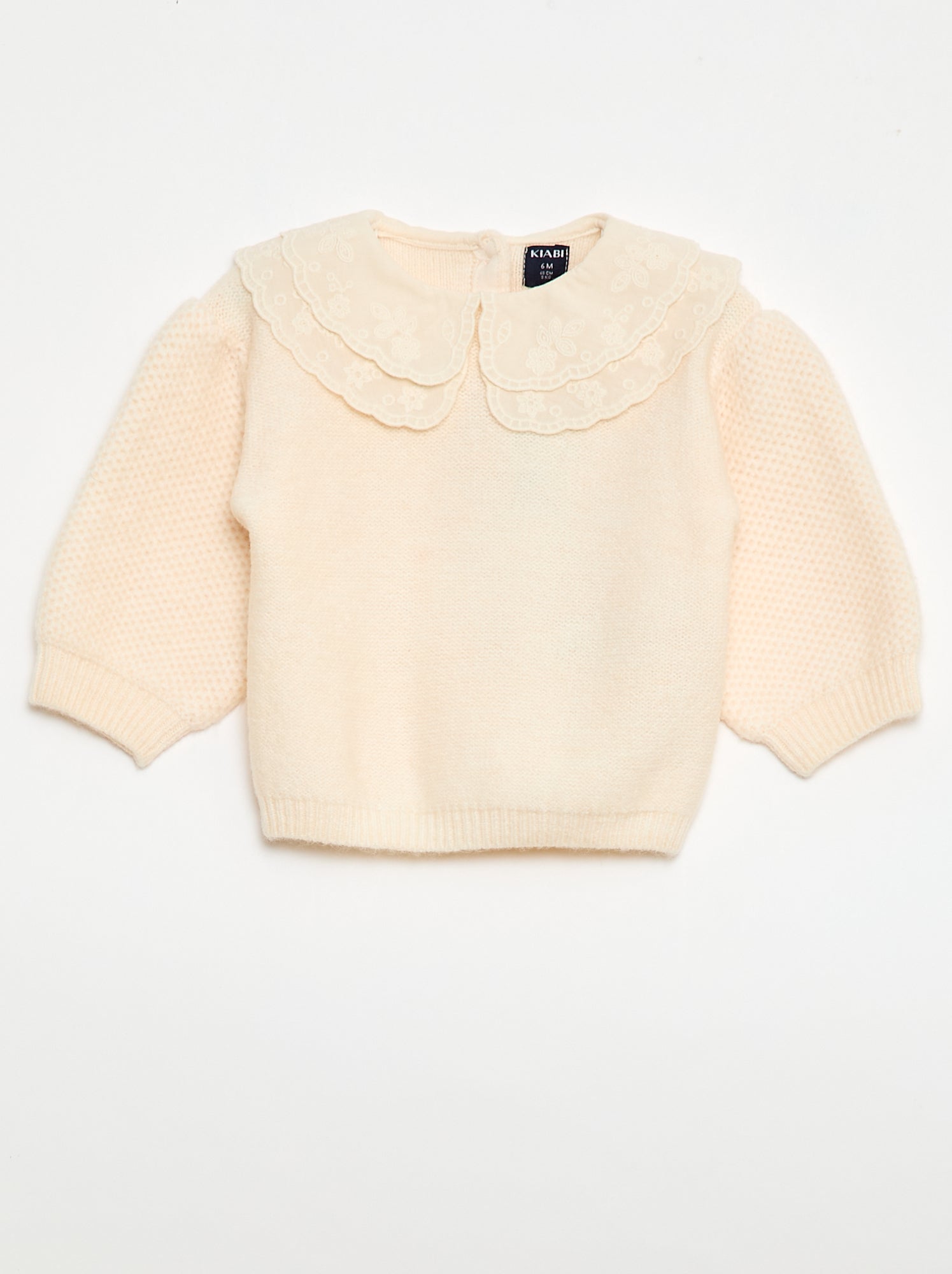 Camisola de malha com gola Claudine bordada