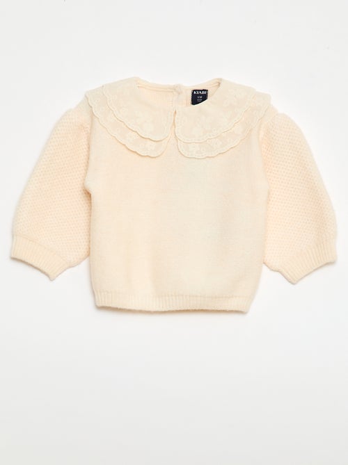 Camisola de malha com gola Claudine bordada - Kiabi