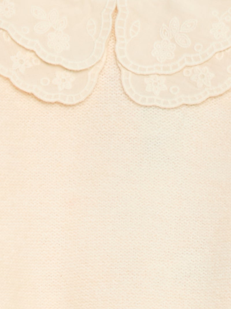 Camisola de malha com gola Claudine bordada Branco - Kiabi