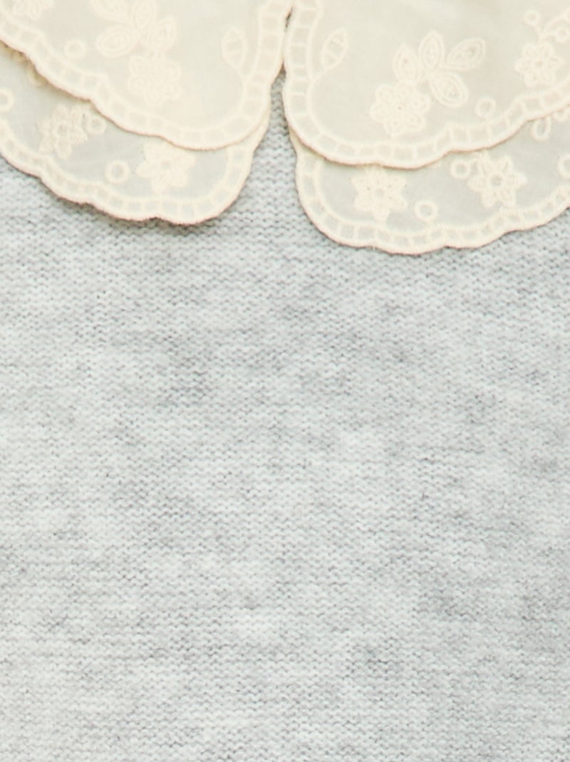 Camisola de malha com gola Claudine bordada Cinza - Kiabi