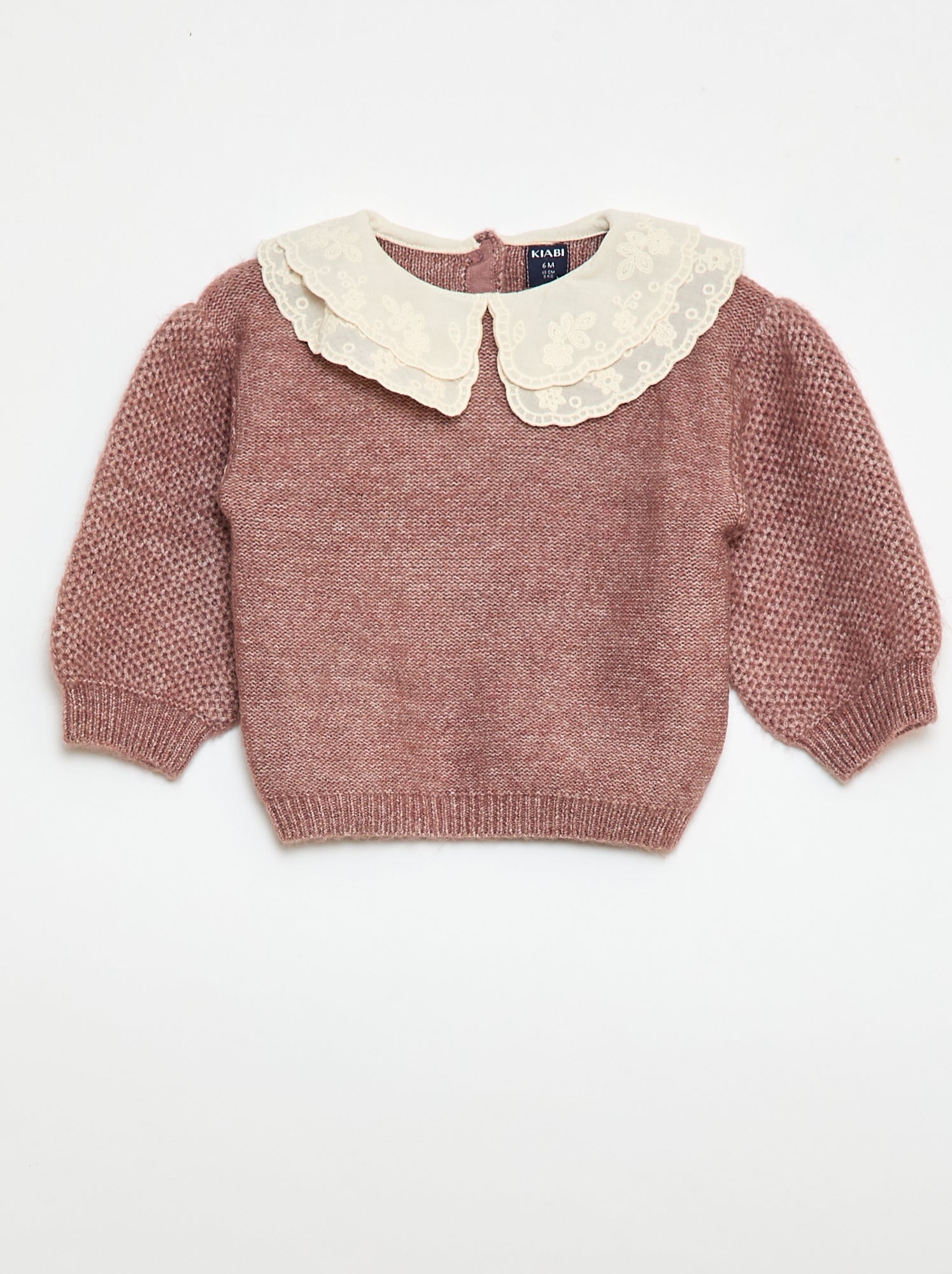 Camisola de malha com gola Claudine bordada