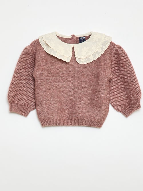 Camisola de malha com gola Claudine bordada - Kiabi