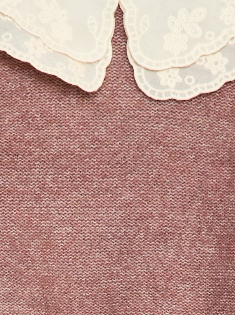 Camisola de malha com gola Claudine bordada Violeta - Kiabi