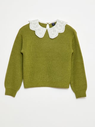 Camisola de malha com gola Claudine