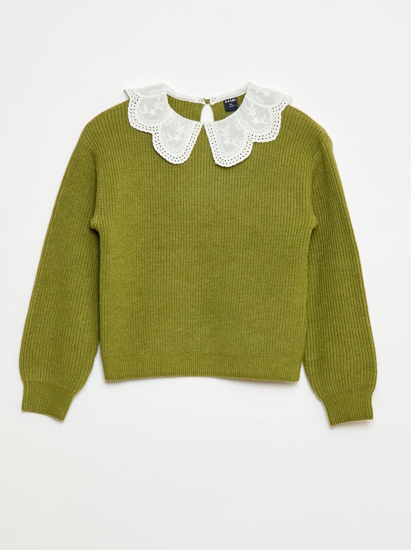Camisola de malha com gola Claudine Verde - Kiabi