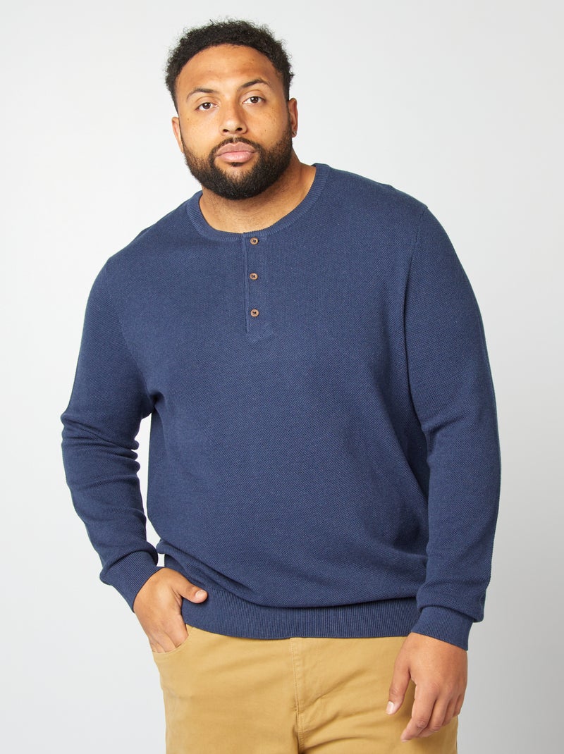 Camisola de malha com gola com botões AZUL - Kiabi