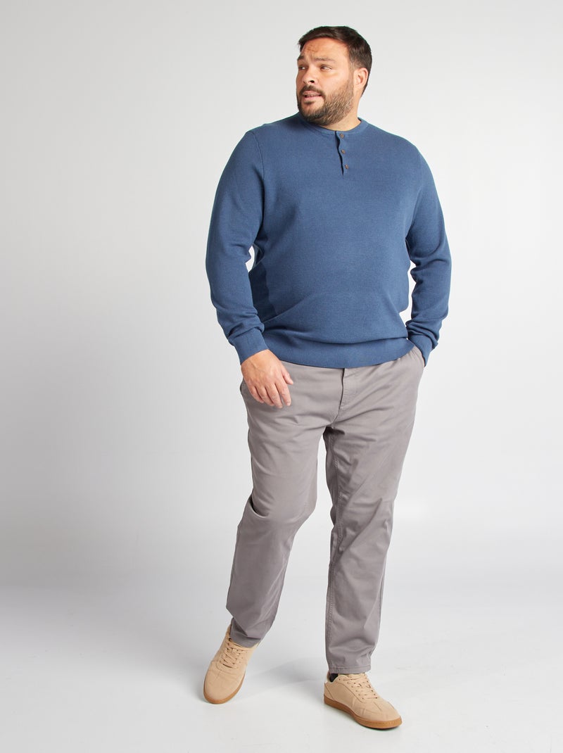 Camisola de malha com gola com botões Azul Escuro - Kiabi