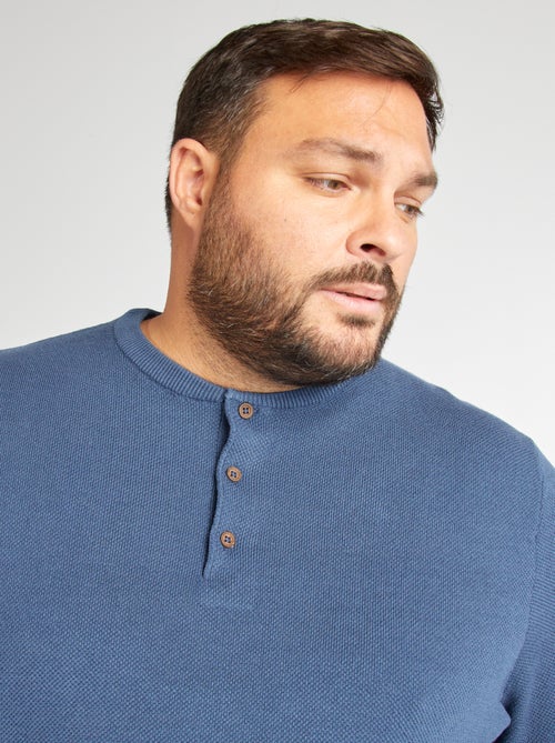 Camisola de malha com gola com botões - Kiabi