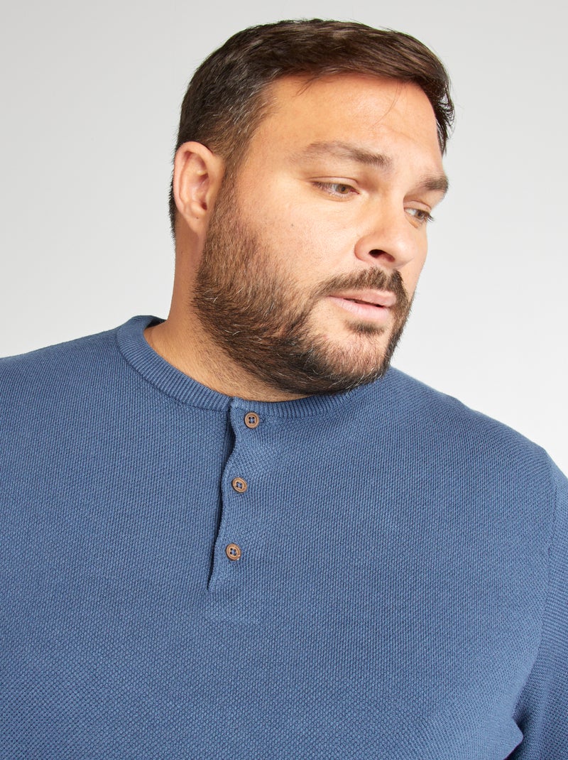 Camisola de malha com gola com botões Azul Escuro - Kiabi