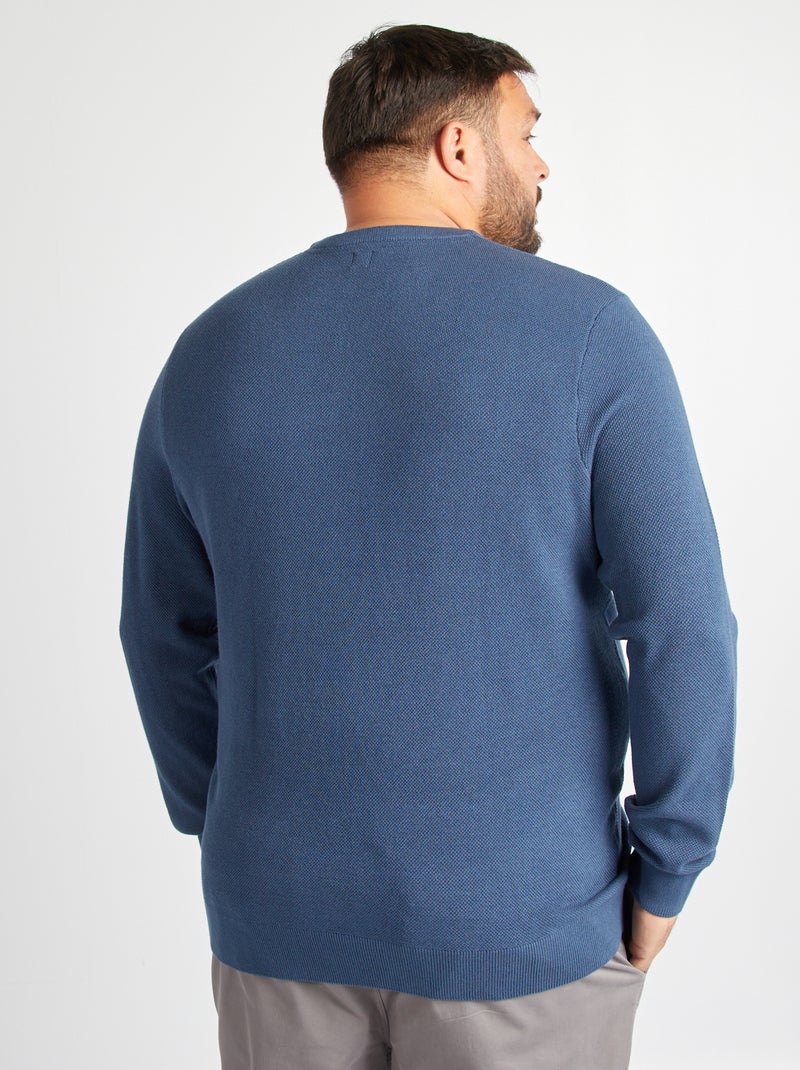 Camisola de malha com gola com botões Azul Escuro - Kiabi