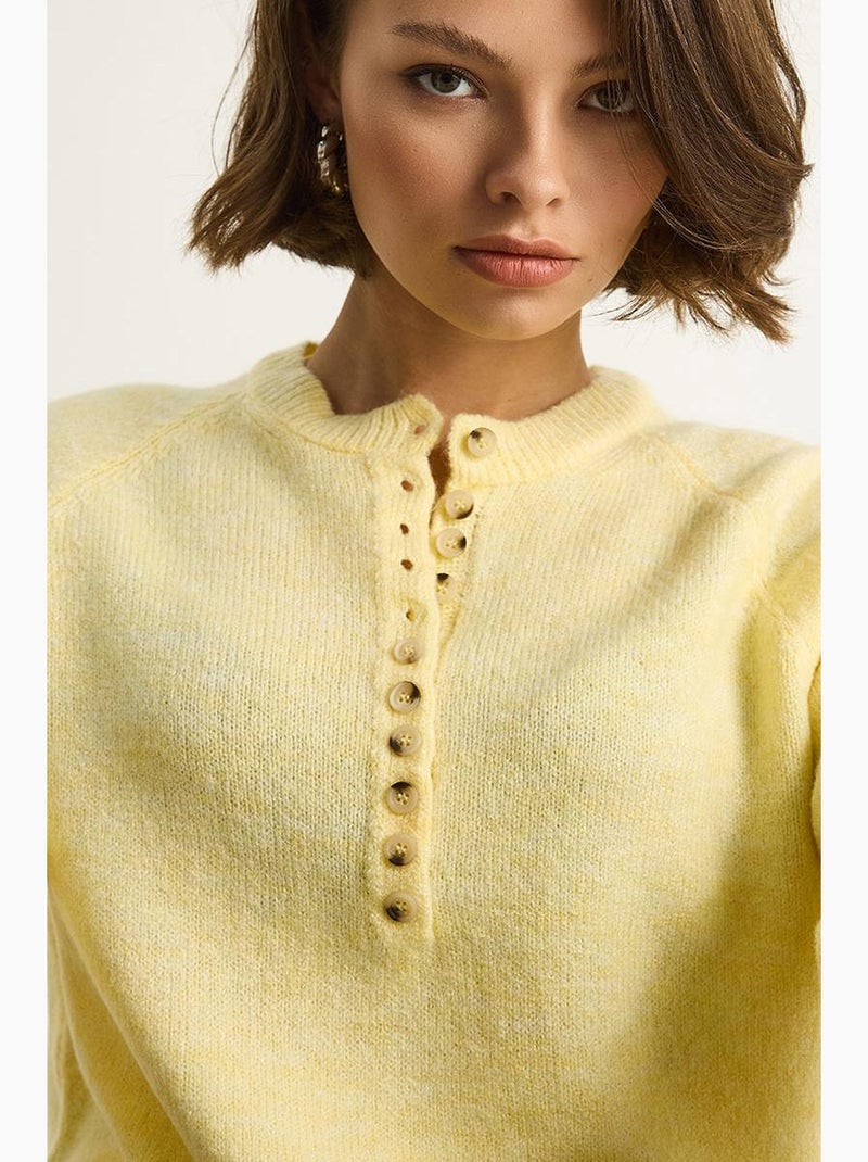 Camisola de malha com gola com botões lucci Amarelo-limão - Kiabi