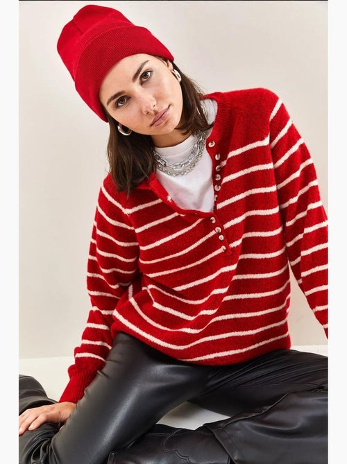 Camisola de malha com gola com botões lucci - Kiabi