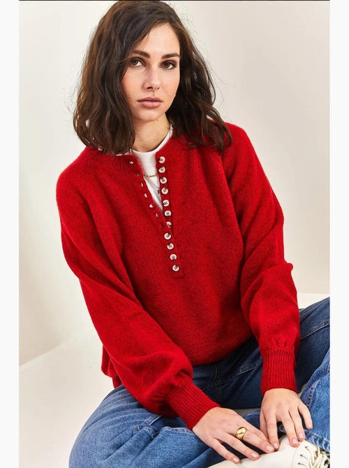Camisola de malha com gola com botões lucci - Kiabi