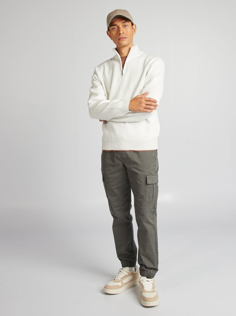 Camisola de malha com gola com fecho BRANCO - Kiabi