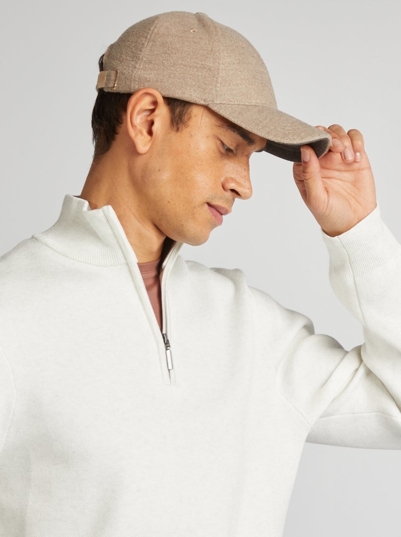 Camisola de malha com gola com fecho BRANCO - Kiabi