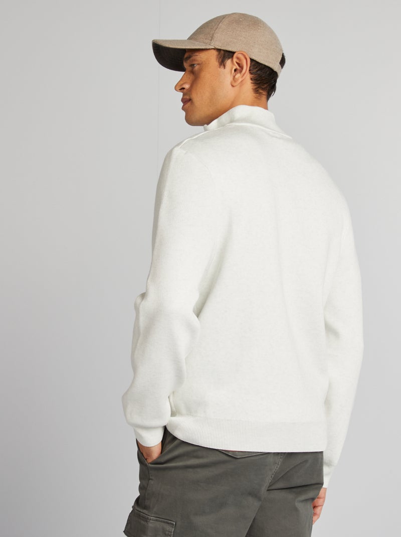 Camisola de malha com gola com fecho BRANCO - Kiabi